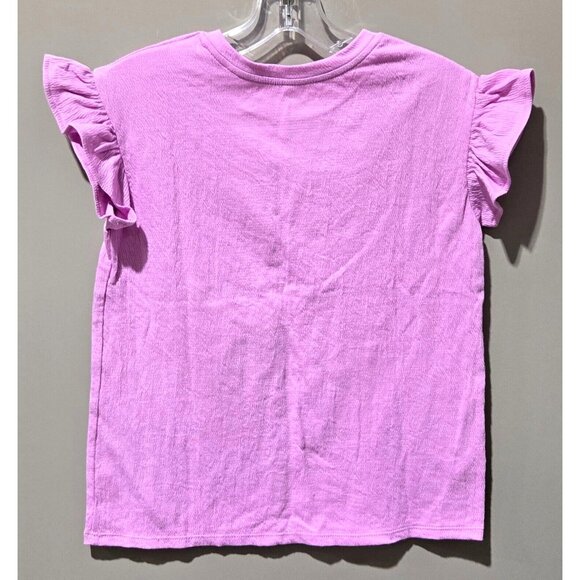 Cat & Jack Girls' Large 10-12 Flutter Sleeve Textured Knit Lavender T-Shirt - Picture 2 of 5